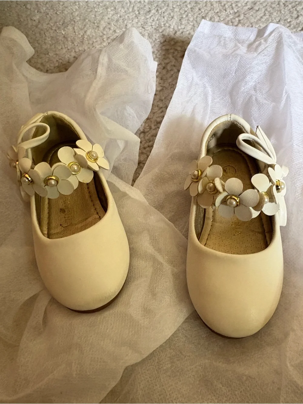 Girls Cream Floral Mary Jane Dress Shoes